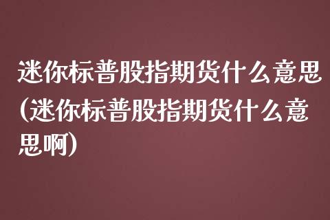 迷你标普股指期货什么意思(迷你标普股指期货什么意思啊)_https://www.zztgc.com_黄金期货_第1张