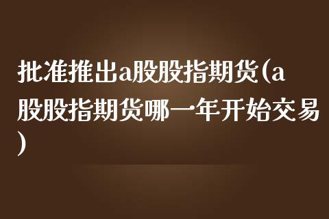 批准推出a股股指期货(a股股指期货哪一年开始交易)_https://www.zztgc.com_黄金期货_第1张