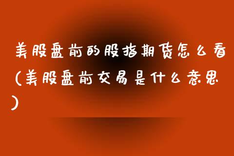 美股盘前的股指期货怎么看(美股盘前交易是什么意思)_https://www.zztgc.com_期货开户_第1张