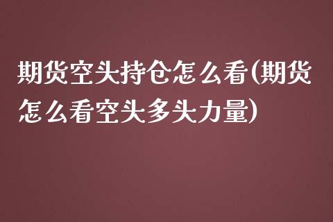 期货空头持仓怎么看(期货怎么看空头多头力量)_https://www.zztgc.com_原油期货_第1张