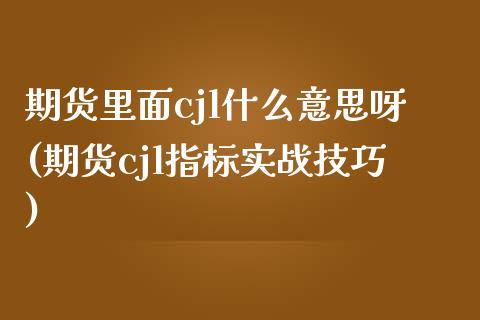期货里面cjl什么意思呀(期货cjl指标实战技巧)_https://www.zztgc.com_期货入门_第1张