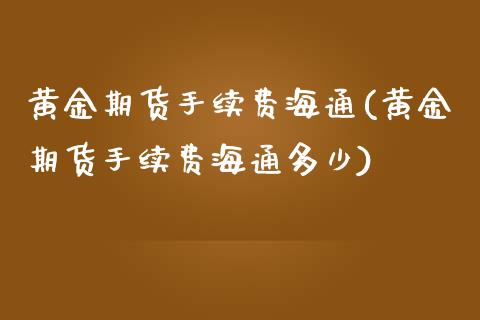 黄金期货手续费海通(黄金期货手续费海通多少)_https://www.zztgc.com_期货入门_第1张