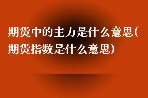 期货中的主力是什么意思(期货指数是什么意思)_https://www.zztgc.com_期货入门_第1张