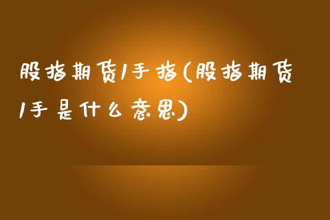 股指期货1手指(股指期货1手是什么意思)_https://www.zztgc.com_期货直播_第1张