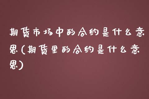期货市场中的合约是什么意思(期货里的合约是什么意思)_https://www.zztgc.com_黄金期货_第1张