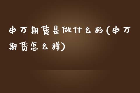 申万期货是做什么的(申万期货怎么样)_https://www.zztgc.com_期货行情_第1张
