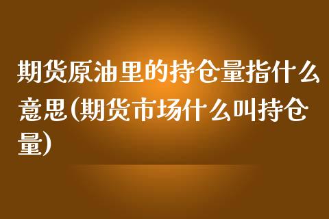 期货原油里的持仓量指什么意思(期货市场什么叫持仓量)_https://www.zztgc.com_期货直播_第1张