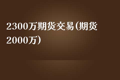 2300万期货交易(期货2000万)_https://www.zztgc.com_期货直播_第1张