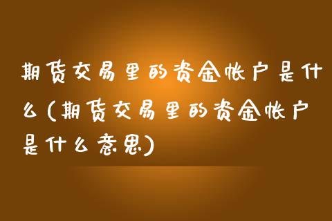 期货交易里的资金帐户是什么(期货交易里的资金帐户是什么意思)_https://www.zztgc.com_期货入门_第1张