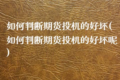 如何判断期货投机的好坏(如何判断期货投机的好坏呢)_https://www.zztgc.com_期货行情_第1张