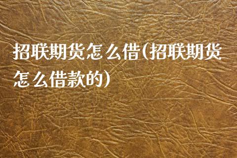 招联期货怎么借(招联期货怎么借款的)_https://www.zztgc.com_原油期货_第1张