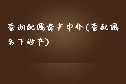 查询配偶资产中介(查配偶名下财产)_https://www.zztgc.com_黄金期货_第1张