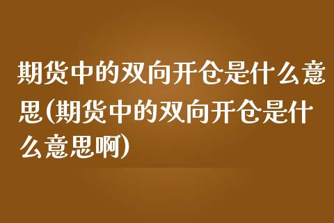 期货中的双向开仓是什么意思(期货中的双向开仓是什么意思啊)_https://www.zztgc.com_期货入门_第1张