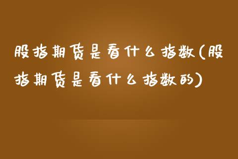 股指期货是看什么指数(股指期货是看什么指数的)_https://www.zztgc.com_期货直播_第1张
