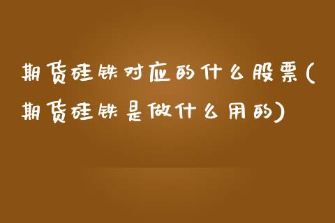 期货硅铁对应的什么股票(期货硅铁是做什么用的)_https://www.zztgc.com_黄金期货_第1张
