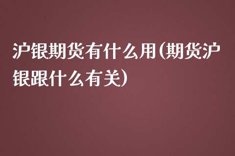 沪银期货有什么用(期货沪银跟什么有关)_https://www.zztgc.com_原油期货_第1张