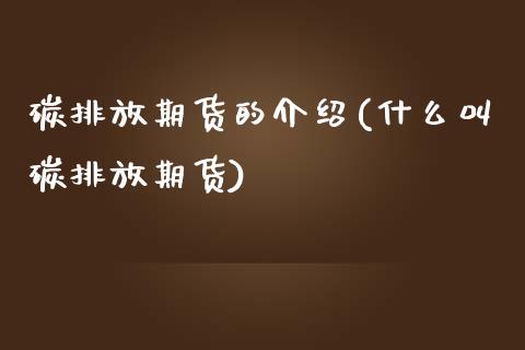 碳排放期货的介绍(什么叫碳排放期货)_https://www.zztgc.com_期货行情_第1张