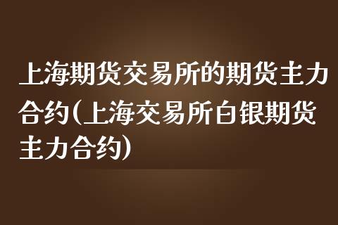 上海期货交易所的期货主力合约(上海交易所白银期货主力合约)_https://www.zztgc.com_期货行情_第1张