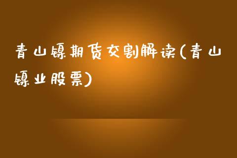 青山镍期货交割解读(青山镍业股票)_https://www.zztgc.com_期货入门_第1张
