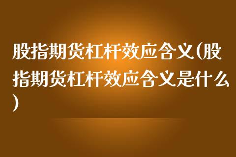 股指期货杠杆效应含义(股指期货杠杆效应含义是什么)_https://www.zztgc.com_期货入门_第1张