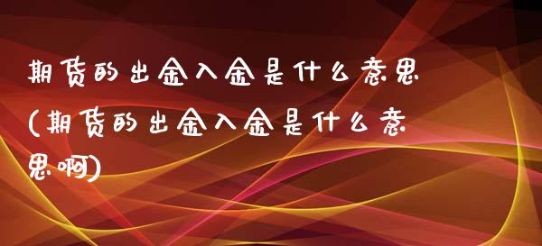 期货的出金入金是什么意思(期货的出金入金是什么意思啊)_https://www.zztgc.com_期货行情_第1张