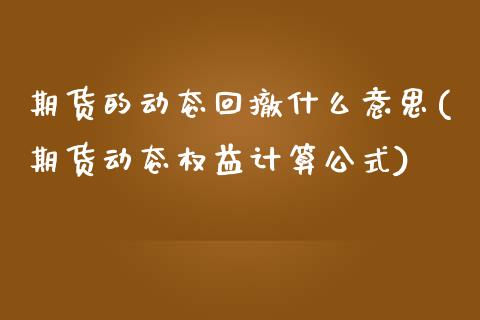期货的动态回撤什么意思(期货动态权益计算公式)_https://www.zztgc.com_期货行情_第1张