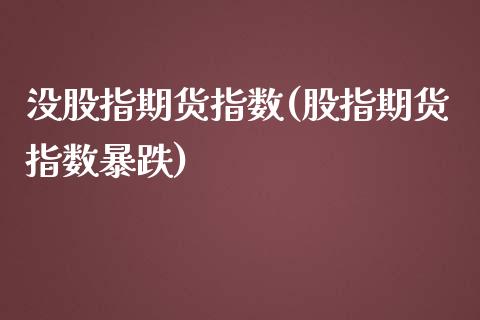 没股指期货指数(股指期货指数暴跌)_https://www.zztgc.com_期货入门_第1张