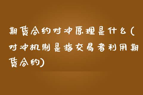 期货合约对冲原理是什么(对冲机制是指交易者利用期货合约)_https://www.zztgc.com_期货开户_第1张