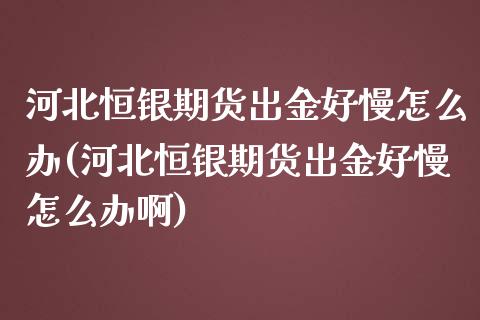 河北恒银期货出金好慢怎么办(河北恒银期货出金好慢怎么办啊)_https://www.zztgc.com_黄金期货_第1张