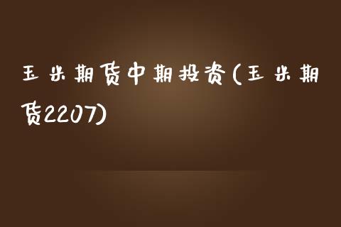 玉米期货中期投资(玉米期货2207)_https://www.zztgc.com_原油期货_第1张