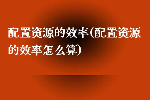配置资源的效率(配置资源的效率怎么算)_https://www.zztgc.com_黄金期货_第1张