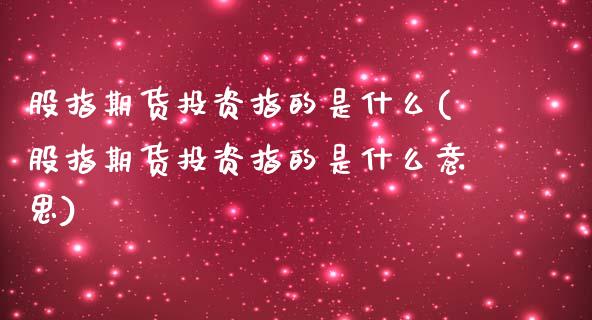 股指期货投资指的是什么(股指期货投资指的是什么意思)_https://www.zztgc.com_黄金期货_第1张