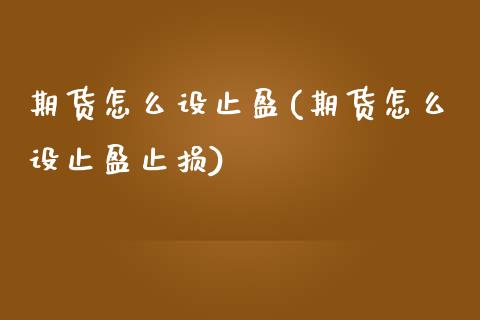 期货怎么设止盈(期货怎么设止盈止损)_https://www.zztgc.com_期货行情_第1张