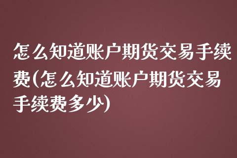 怎么知道账户期货交易手续费(怎么知道账户期货交易手续费多少)_https://www.zztgc.com_黄金期货_第1张