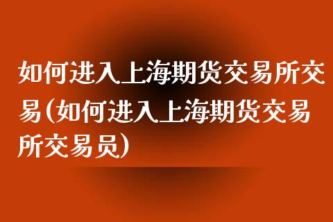 如何进入上海期货交易所交易(如何进入上海期货交易所交易员)_https://www.zztgc.com_黄金期货_第1张
