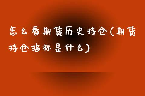 怎么看期货历史持仓(期货持仓指标是什么)_https://www.zztgc.com_原油期货_第1张