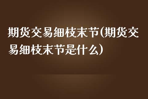 期货交易细枝末节(期货交易细枝末节是什么)_https://www.zztgc.com_期货行情_第1张