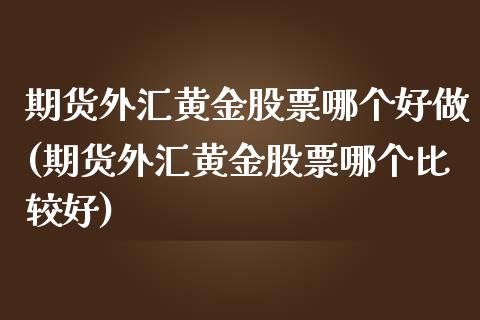 期货外汇黄金股票哪个好做(期货外汇黄金股票哪个比较好)_https://www.zztgc.com_原油期货_第1张