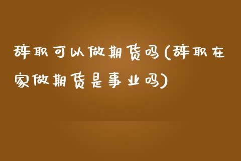 辞职可以做期货吗(辞职在家做期货是事业吗)_https://www.zztgc.com_期货开户_第1张