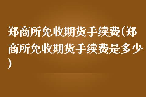 郑商所免收期货手续费(郑商所免收期货手续费是多少)_https://www.zztgc.com_原油期货_第1张