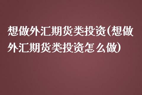 想做外汇期货类投资(想做外汇期货类投资怎么做)_https://www.zztgc.com_期货直播_第1张