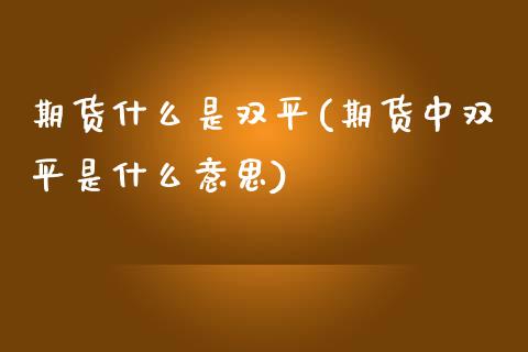 期货什么是双平(期货中双平是什么意思)_https://www.zztgc.com_原油期货_第1张