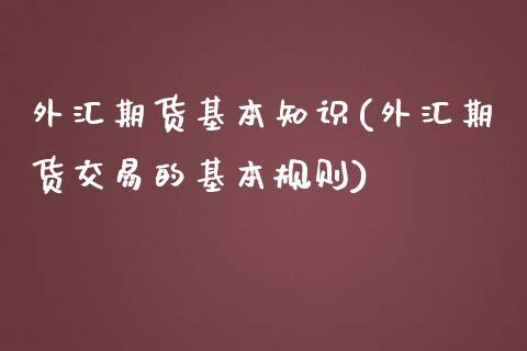 外汇期货基本知识(外汇期货交易的基本规则)_https://www.zztgc.com_期货入门_第1张