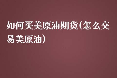如何买美原油期货(怎么交易美原油)_https://www.zztgc.com_期货行情_第1张