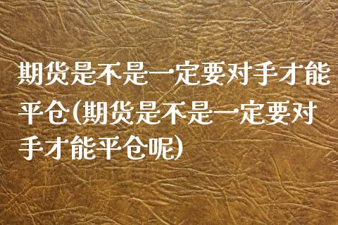 期货是不是一定要对手才能平仓(期货是不是一定要对手才能平仓呢)_https://www.zztgc.com_原油期货_第1张