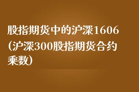 股指期货中的沪深1606(沪深300股指期货合约乘数)_https://www.zztgc.com_期货直播_第1张