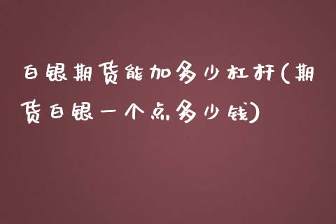 白银期货能加多少杠杆(期货白银一个点多少钱)_https://www.zztgc.com_原油期货_第1张
