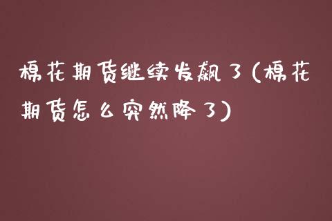 棉花期货继续发飙了(棉花期货怎么突然降了)_https://www.zztgc.com_期货行情_第1张