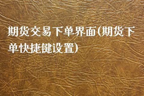 期货交易下单界面(期货下单快捷键设置)_https://www.zztgc.com_原油期货_第1张