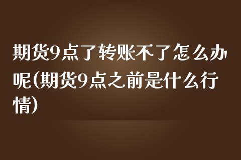 期货9点了转账不了怎么办呢(期货9点之前是什么行情)_https://www.zztgc.com_期货行情_第1张